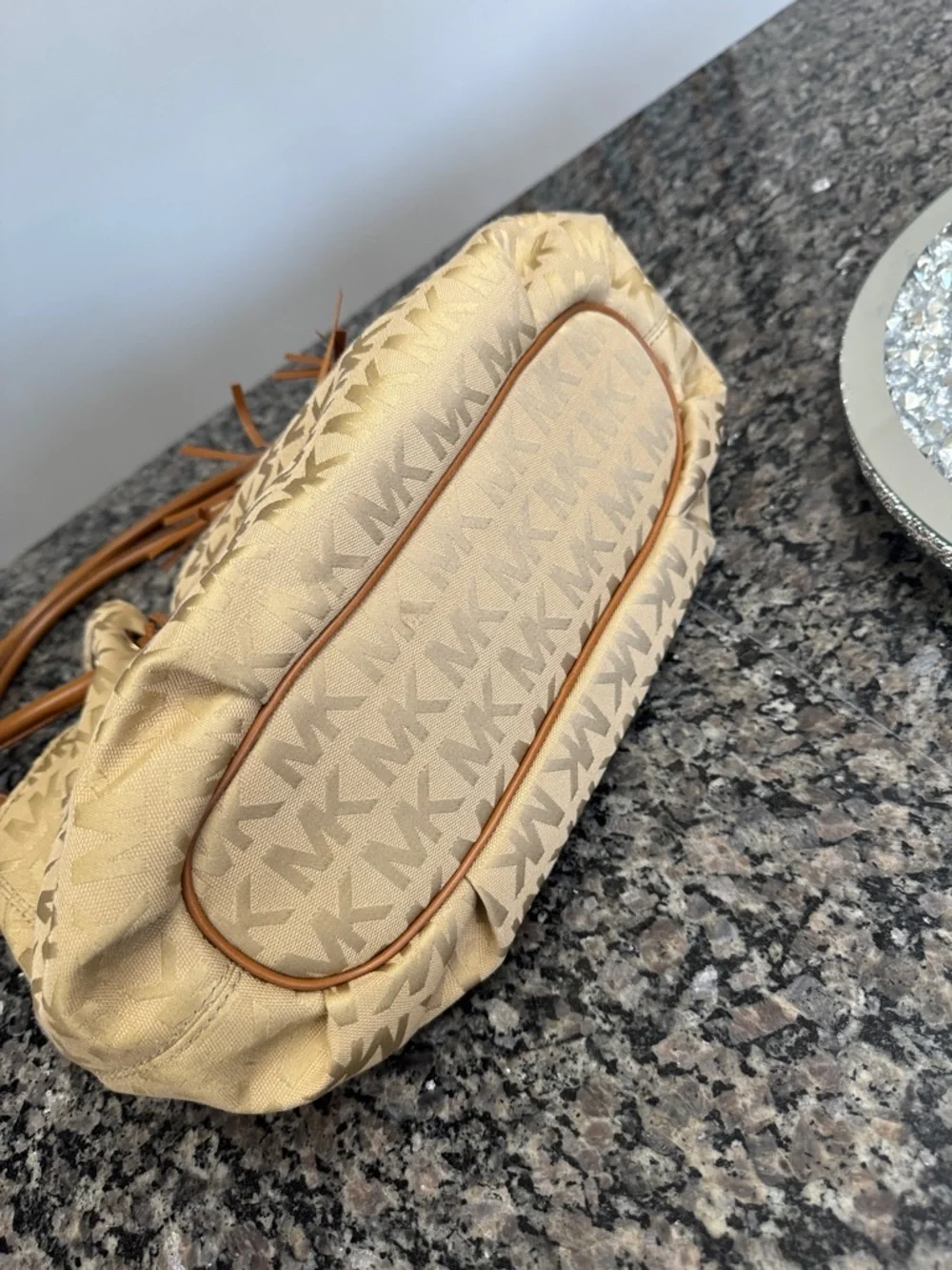 Michael Kors Beige MK Monogram Round handle Tote EUC